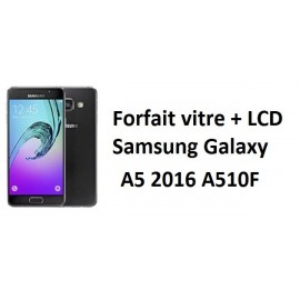 Forfait remplacement vitre + LCD Samsung A5 2016 A510F noir ou blanc