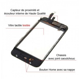 Vitre complète pour Iphone 3G noir, prémontée sur chassis